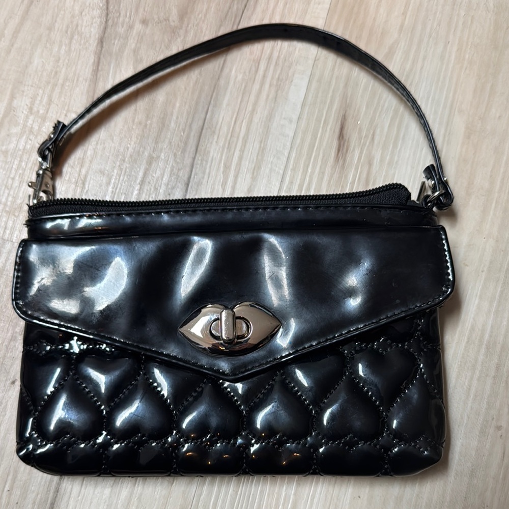 Black Quilted Clutch with Turnlock Closure